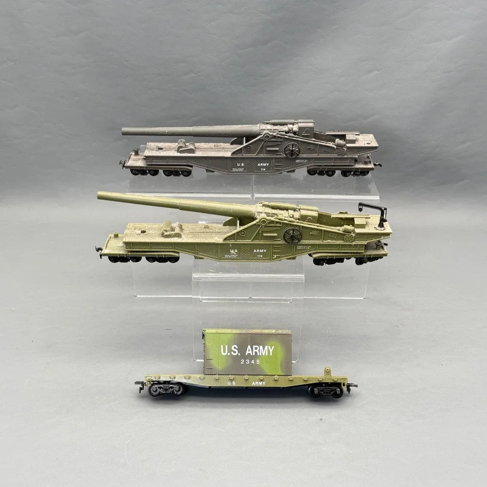 HO Scale US Army Military Train Lot Vintage Locomotive Flatcars Cannon Missile